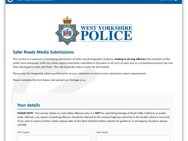 Screenshot of report form